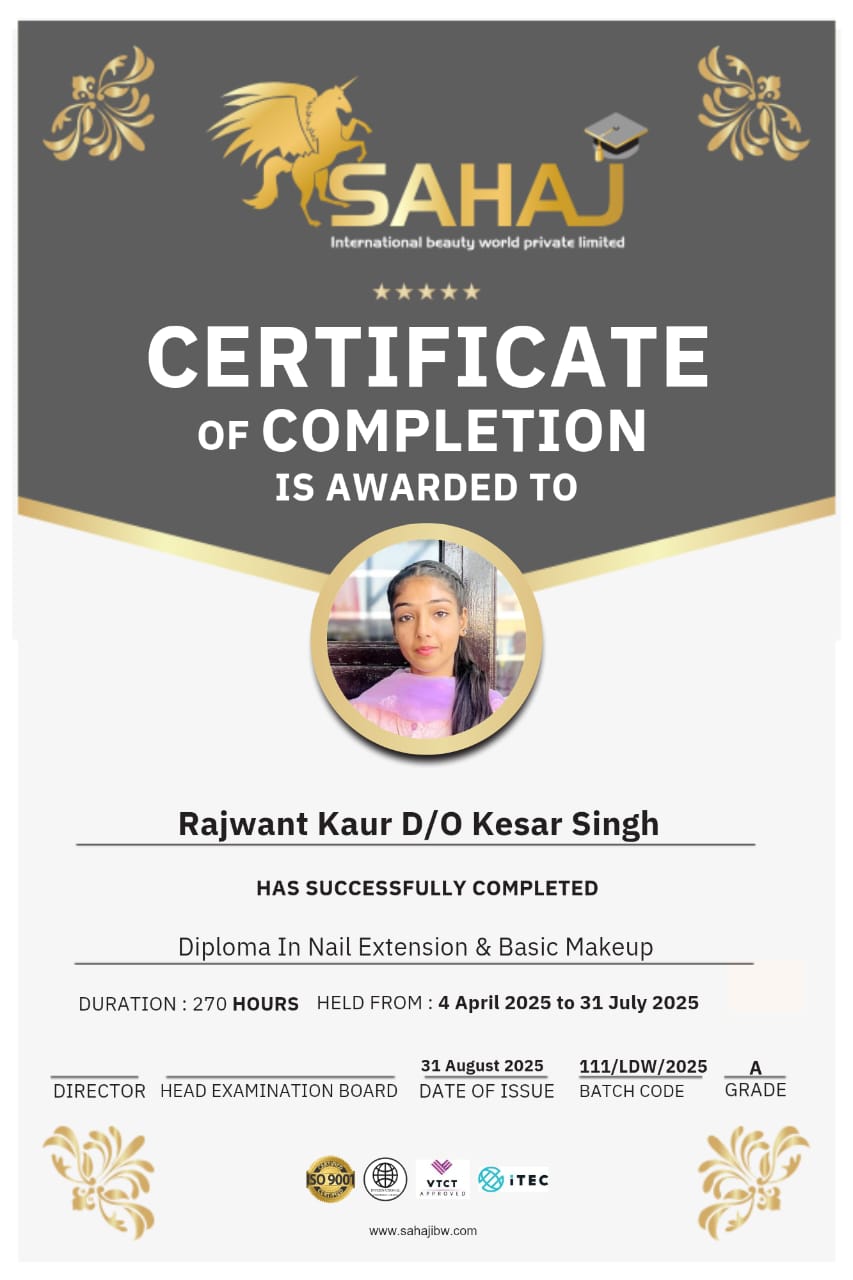 Graduation certificate for Rajwant Kaur