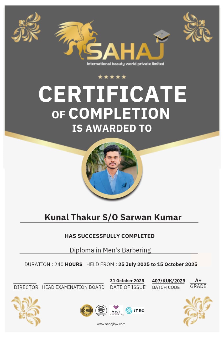 Graduation certificate for Kunal Thakur